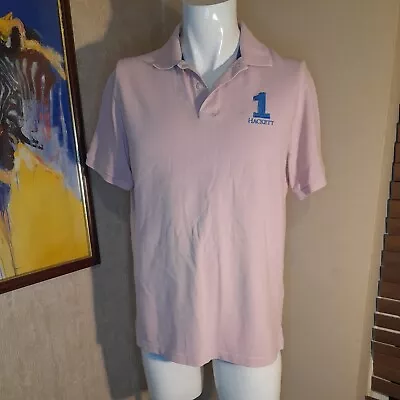 HACKETT Polo Shirt Pink With Blue Details Logo Size Large Classic Fit Collared  • £15