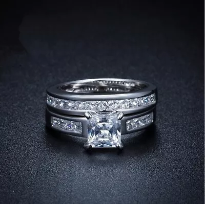 Gorgeous 4.56CT Princess Cut Channel Set Moissanite Engagement Ring Wedding Band • $315.98