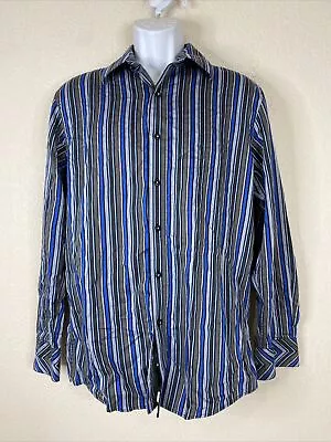 Zagiri Men Size S Blue Vertical Striped Button Up Shirt Long Sleeve • $8.26