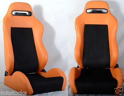 1 Pair Orange & Black Racing Seat RECLINABLE + Sliders ALL Ford Mustang • $285.50