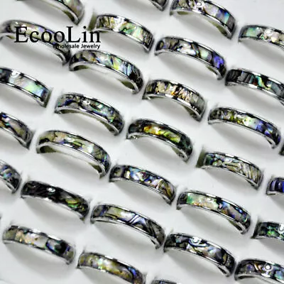 Wholesale 20pcs Men Women Stainless Steel Abalone Shell Silver Ring Rings • $24.54