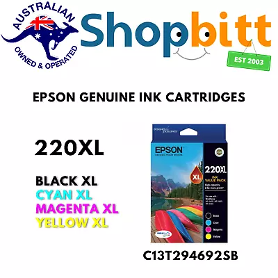 GENUINE Epson 220XL 4 Colours Value Pack  Ink Cartridge WF-2630 WF-2650 WF-2660 • $32.44