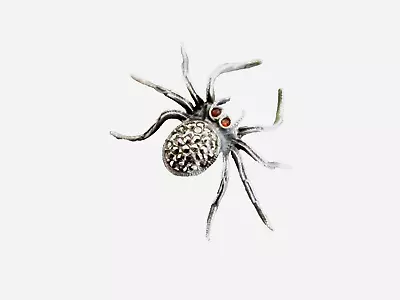 Vintage Sterling Silver & Marcasite Spider Pin-Brooch W/Ruby Eyes 1 5/8  X 1 1/4 • $19.99