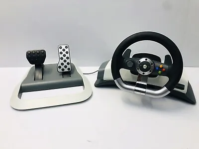 Xbox 360 Wireless Racing Steering Wheel W/ Force Feedback Pedals Tested & Works! • $78