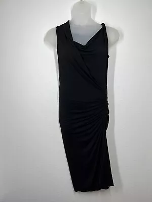 Michelle Jonas Grecian Twist Dress Large L Black Midi Ruched Travel • $31.50