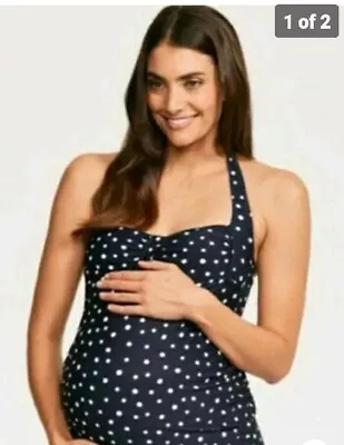 Figleaves Belle Maternity Non Wired Halterneck Tankini Top Navy Spot • £12