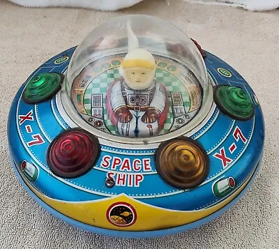 Vtg Masudaya X-7 Spaceship Tin Toy Battery Operated Not Working 4 Repair Display • $59.99