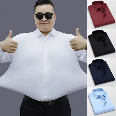 Men Business Shirt Plus Size Dress Shirts Tunic Long Sleeve Casual Blouse Tops • £4.56