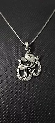 Handmade Brass Ethnic Pendant Silver Polish Om With Ganesha Pendant With Chain • $15.99