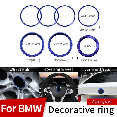 7Pcs Front Hood Trunk 74MM 45mm 68mm Wheel Cover Rings For BMW Badge Emblem Blue • $20.70