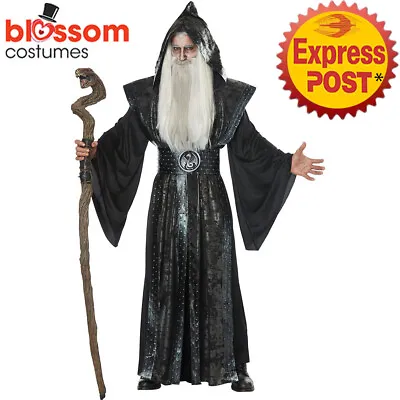 CA818 Dark Wizard Sorcerer Magician Medieval Robe Halloween Merlin Mens Costume • $40.76