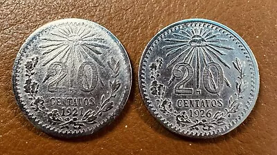 1921-1926 20 Centavos Mexico 2 Silver Coins *91 • $14.98