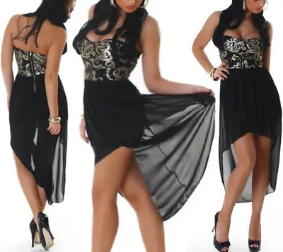 Sexy Ladies Chiffon Mullet Dress Evening Dress Sequin M 36 L 38 Gold Black • $37.33