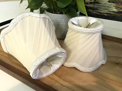 A Mini Chandelier Wall Sconce Clip On Lamp Shades Pair Pleated Scalloped Edge • $24.97