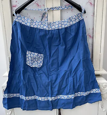 £9 • Buy Vintage 50s Or 60s Blue Floral Hand Made Half Apron Pinny