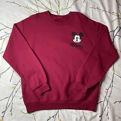 Mickey Mouse Sweatshirt Mens Medium Red Disney Cartoon Florida Logo Sweater • $20