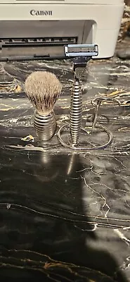 Muhle Mach 3 Brushed  Nickel Shaving Set. NOS! Elegant!!! • $175