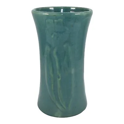 $93.15 • Buy Zanesville Stoneware 1930s Vintage Art Pottery Turquoise Floral Ceramic Vase 576