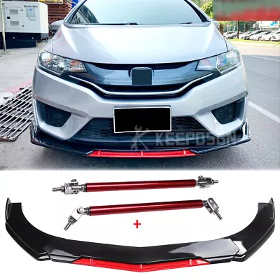 Front Bumper Lip Spoiler Splitter Accessories +Strut Rods For Honda Accord Civic • $109.11