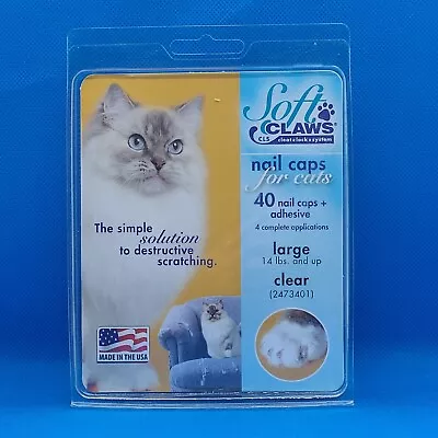 Soft Claws - Nail Caps For Cats 40 Ct - Size Large - Clear -Free Shipping • $9.99