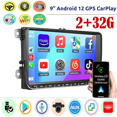 9  Android 12 2+32G Carplay Car Stereo GPS Radio For VW Golf 5 6 Touran UK STOCK • £80.95