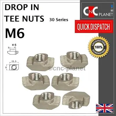 M6 Drop In Tee Nuts Hammer T-Nut 30 Series Aluminium Extrusion Profile T-Slot UK • £1.89