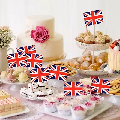 100 Union Jack Cake Topper Cocktail Stick National Flag Food Pick Party Decor • £3.98