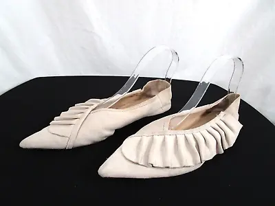 Zara Trafaluc Taupe Beige Suede Ruffle Point Toe Flats Shoes Women 9 US/40 EU • $20.99