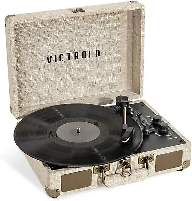 Victrola Journey+ Bluetooth Suitcase Turntable Record Player Cream Linen Finish • $49