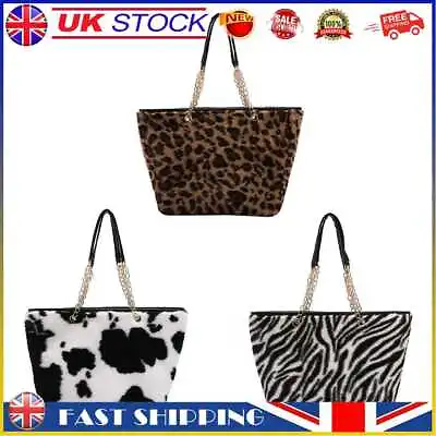 £9.02 • Buy Retro Leopard Zebra Cow Print Shoulder Bag Women Winter Plush Tote Shopping Bags