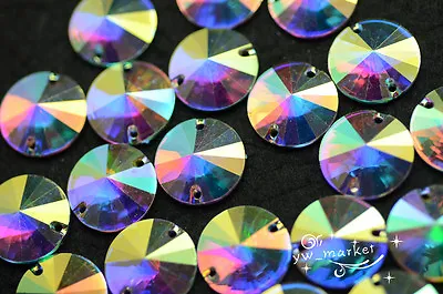 Acrylic Beads Round AB Faceted Point Front Sew On Flat Back Jewels  • $7.11