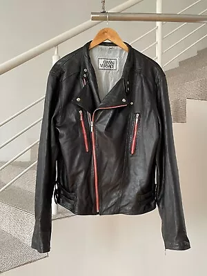 80s Vintage Mens GIANNI VERSACE Jacket Motorcycle Leather Coat Bike Size 52 XL • $340