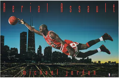 Michael Jordan Chicago Bulls NBA Vintage Original Aerial Assault Poster 22014 • $149.99