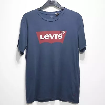 Levi’s Strauss & Co T Shirt Size Medium Mens Blue Short Sleeve Top Spellout Used • £11