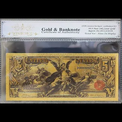 Gold 1896 $5 Five Dollars Banknote Collectible With Bag & Certificate • $15.95