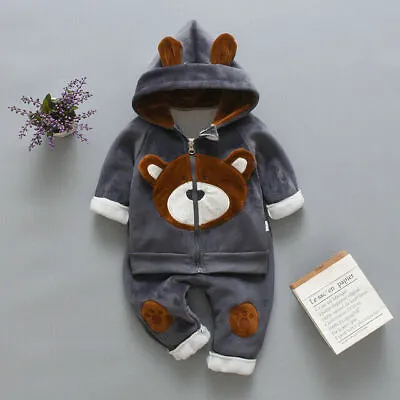 A+Toddler Boy Girl Winter Warm Hood Clothes Baby Kid Top+Pants Pleuche Outfit Se • £16.96