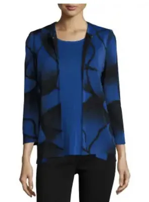 Misook Plus Size 3X Ribbed Braclet-Sleeve Jacket Black Blue Sold @ Neimam Marcus • $95