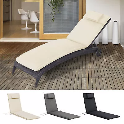 Garden Sun Lounger Cushion Sunbed Reclining Thick Padded With Pillow Outdoor • £42.99
