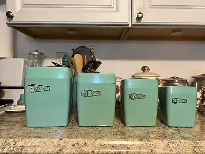 $175 • Buy Vintage Atomic Turquoise Canister Set