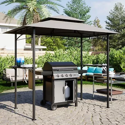 BBQ Gazebo Barbecue Canopy 8'x 5' Pergola Grill Tent Hard Top W/ Air Vent Gray • $140.99