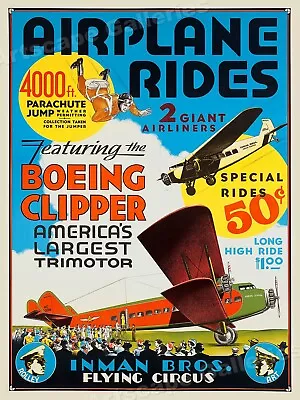 Airplane Rides Barnstorming 1920’s Vintage Style Travel Poster - 20x28 • $16.95