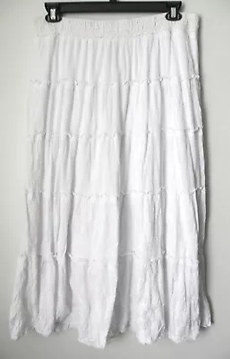 White Skirt Women Sz XL Lined Ruffled Tiered Midi Boho  Smocked Waist AB Studio • $12.99