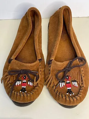 Minnetonka Moccasins Thunderbird 173 Soft Brown Suede Boat Sole Moccasin*9.5 • $19.99