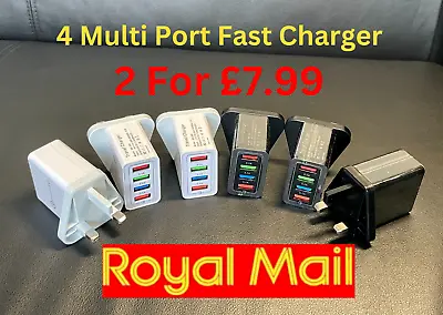 2 Piece 4 Multi-Port Fast Charging QC3.0 USB Hub Wall Charger With UK Plug Adapt • £7.99