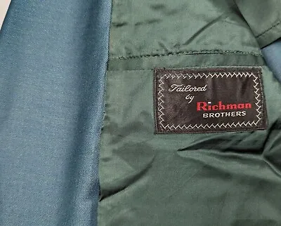 RICHMAN BROTHERS Vtg 60s Green Teal Masters Blazer Coat Suit Jacket Men's 38S • $24.31
