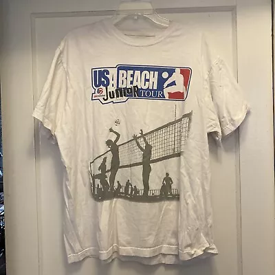 US Beach USA Volleyball Tshirt Size Large Junior Tour White Spalding • $8.50