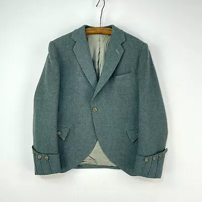 Tweed Kilt Jacket Mens 36R UK Small Blue Wool Vintage Horn Button Highland • £65