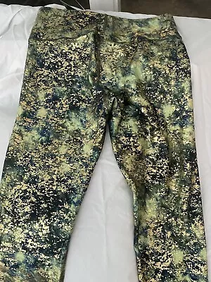 Terez Leggings Xl Green And Gold Foil NEW WITH TAGS • $53