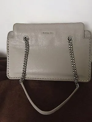 NWT MICHAEL KORS Astor Large Studded Leather Satchel  $368 CEMENT SILVER • $169.99