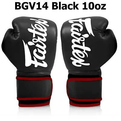 10oz Fairtex BGV14 Black Muay Thai Apparatus Punch Sport Sparring Boxing Gloves • $89.68